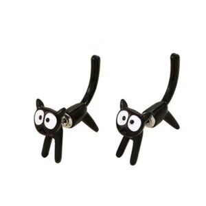 Black Cat Tail & Face 2 Halves Earrings Kitty Cats